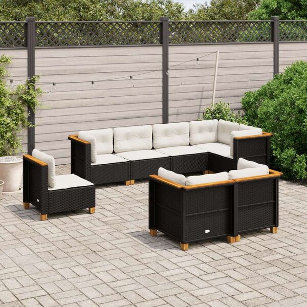 VidaXL 8 részes Kerti Ülőgarnitúra - Fekete Polyrattan