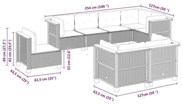 VidaXL 8 részes Kerti Ülőgarnitúra - Fekete Polyrattan