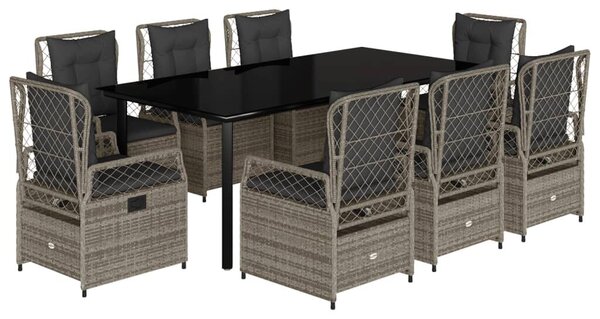 VidaXL 9 részes szürke polyrattan kerti étkezőgarnitúra párnával