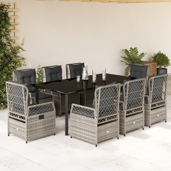 VidaXL 9 részes szürke polyrattan kerti étkezőgarnitúra párnával