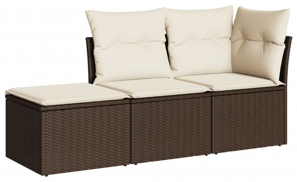 3 részes barna polyrattan kerti ülőgarnitúra párnával