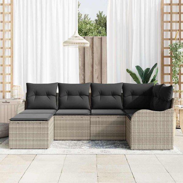 Kerti Kanapé Szett párnával 6 pcs Világosszürke Poli rattan