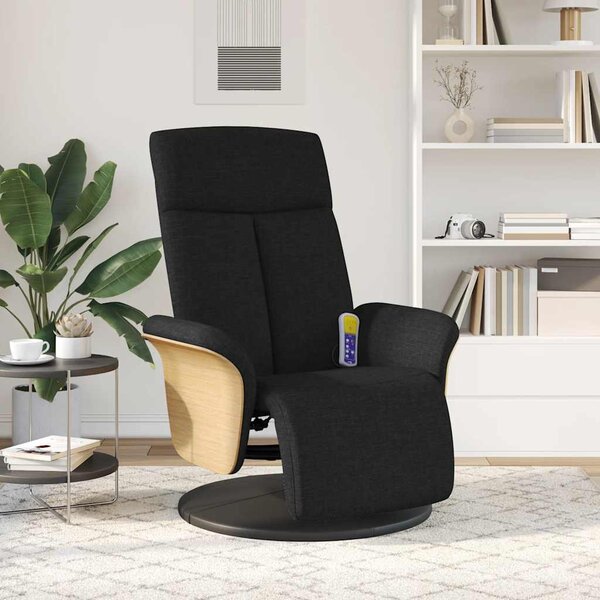 Fekete szövet dönthető masszázsfotel lábtartóval
