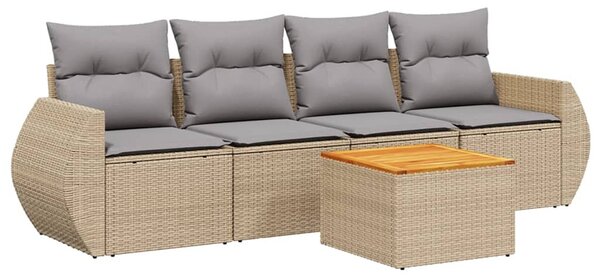 5 részes bézs polyrattan kerti ülőgarnitúra párnákkal