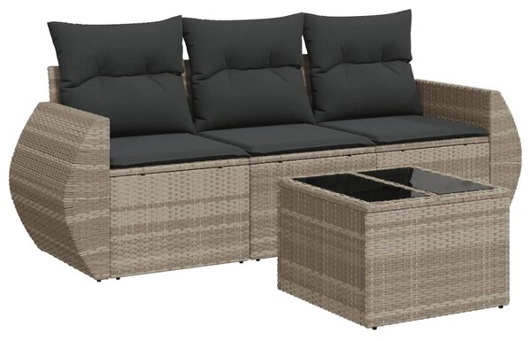 4 részes világosszürke polyrattan kerti ülőgarnitúra párnákkal