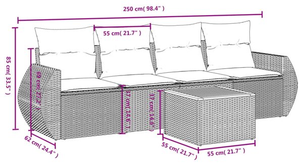 5 részes bézs polyrattan kerti ülőgarnitúra párnákkal