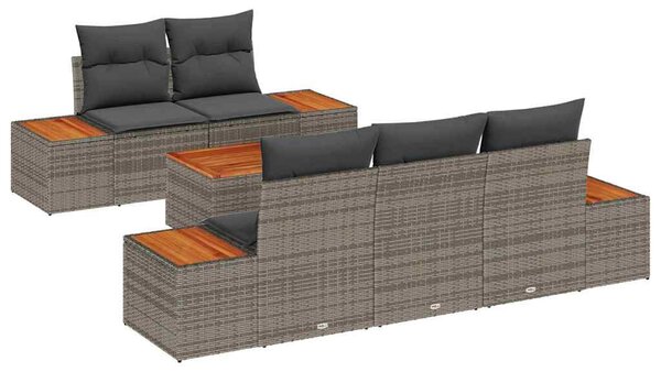 Kerti Kanapé Szett párnával 6 pcs Szürke Poli rattan