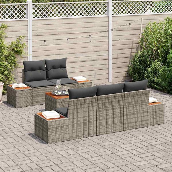 Kerti Kanapé Szett párnával 6 pcs Szürke Poli rattan