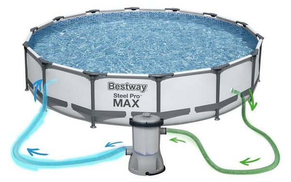 Bestway 56488 fémvázas medence steel pro max 457x107 cm,vízforgatóval, szűrővel, alátétel, létrával (8050077)