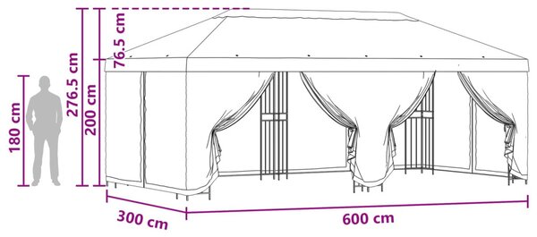 Oldalfalas pavilon 6 x 3 m Burgundi Poliészter és acél 190 gsm