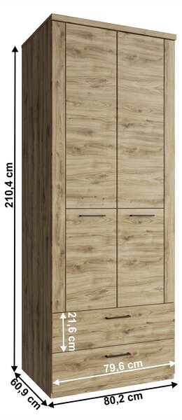 KONDELA Szekrény 2D2S, navarra tölgy, DORSI