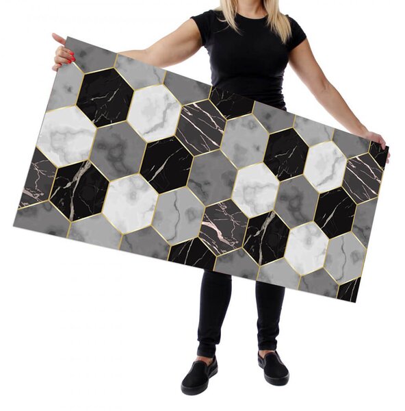 Wallplex falburkoló konyhapanel Hexagon szürke fekete (Méret: Közepes 60x180)