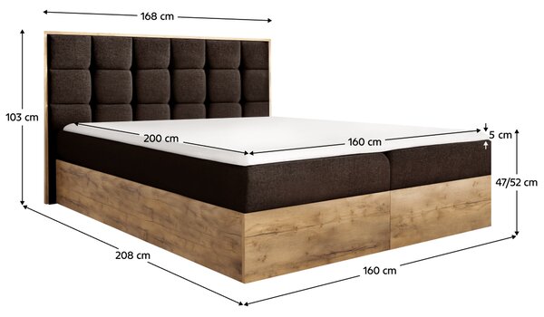 KONDELA Boxspring ágy, 160x200, barna Paros szövet/lancelot tölgy, WOOD 1