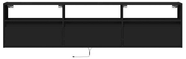 Fekete TV fali szekrény LED-del 180x31x45 cm