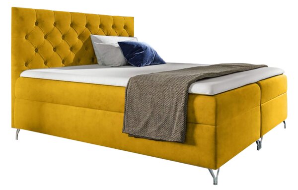 KONDELA Boxspring ágy, 120x200, sárga Velvet szövet, GULIETTE + ajándék