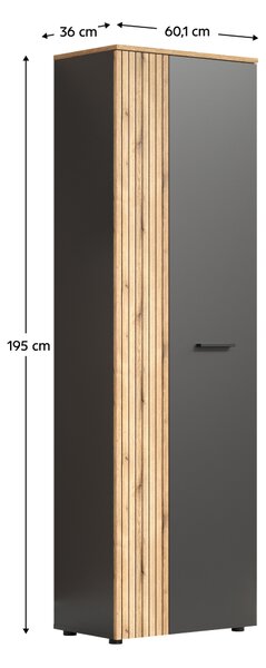 KONDELA Szekrény, kétajtós, grafit/evoke tölgy, ESENA 2D/40