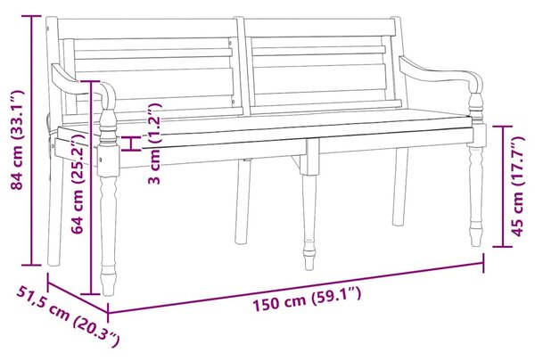Tömör tíkfa batavia pad párnával 150 cm