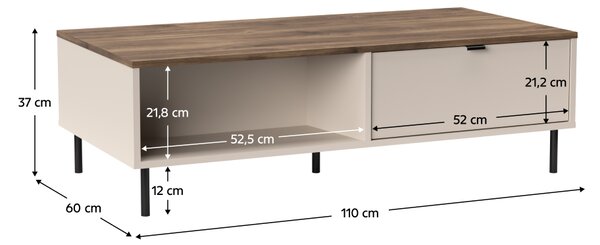 KONDELA Dohányzóasztal, kasmír/castello tölgy, EYCO 2S/110