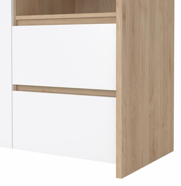 KONDELA Vitrin, hickory tölgy/extra magasfényű fehér, NEXT 50317