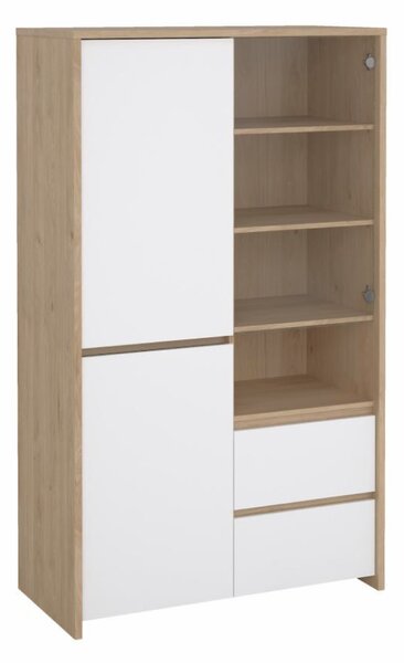 KONDELA Vitrin, hickory tölgy/extra magasfényű fehér, NEXT 50317