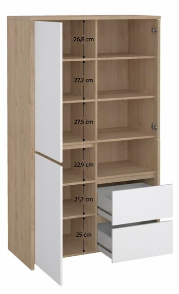 KONDELA Vitrin, hickory tölgy/extra magasfényű fehér, NEXT 50317