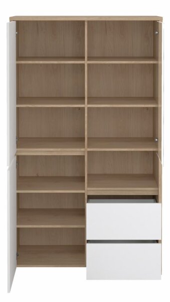 KONDELA Vitrin, hickory tölgy/extra magasfényű fehér, NEXT 50317