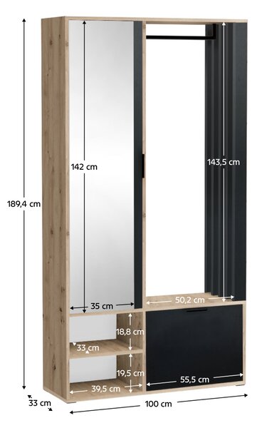 KONDELA Előszobai bútorszett, artisan tölgy/fekete, MUNA