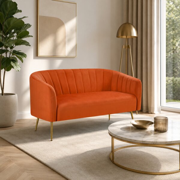KONDELA Design kétszemélyes kanapé, terrakotta Velvet szövet/gold króm-arany, BAGY
