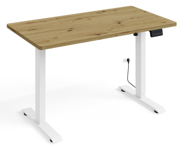 BIMotion iroda-/gamerasztal, elektromosan állítható magassággal, intelligens vezérlővel, artisan tölgy színben, fehér lábakkal 120x65