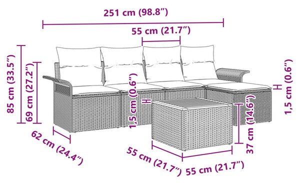 6 darabos kertibútor szett párnákkal Bézs Poli Rattan Akácia
