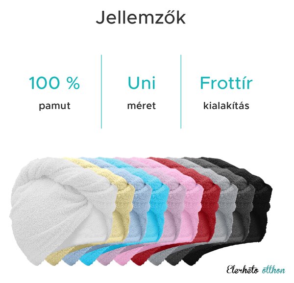 Gyorsan száradó fehér frottír haj turbán, 100% pamut