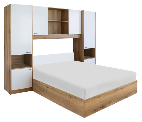 KONDELA Ágy felépítménnyel, 160x200, fehér magasfényű HG, MILAGA