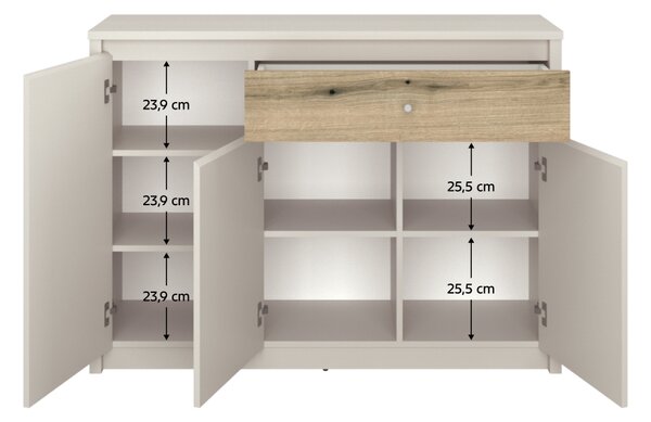 KONDELA Komód, kasmír/evoke tölgy, KAROS 3D1S