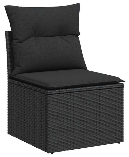 5 részes fekete polyrattan kerti kanapészett párnákkal