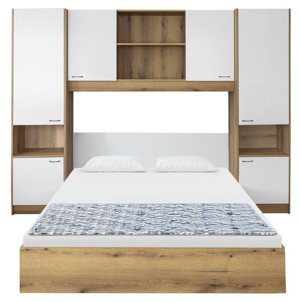 KONDELA Ágy felépítménnyel, 160x200, fehér magasfényű HG, MILAGA