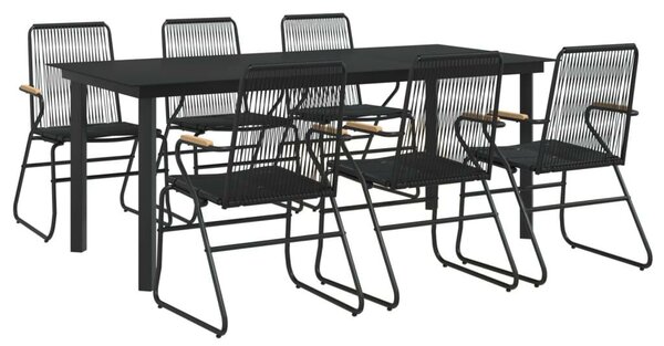 7 részes fekete PVC rattan kerti étkezőgarnitúra