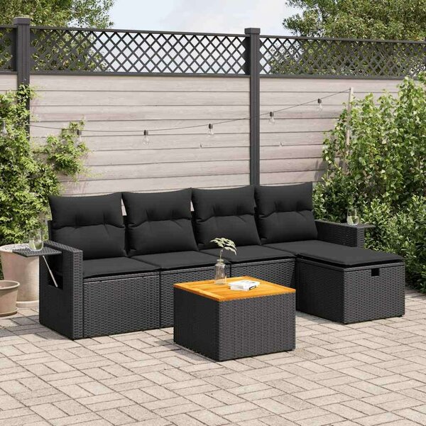 VidaXL Polyrattan Kerti Ülőgarnitúra - 6 részes - Fekete