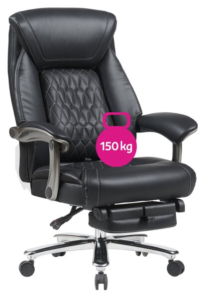 KONDELA Irodai szék, fekete ekobőr/króm, teherbírás 150 kg, URIEN