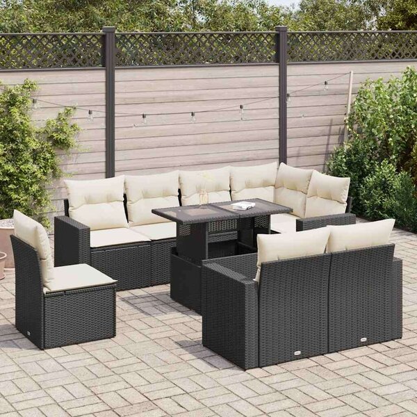 VidaXL Polyrattan Kerti Ülőgarnitúra - 9 részes - Fekete