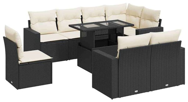 VidaXL Polyrattan Kerti Ülőgarnitúra - 9 részes - Fekete