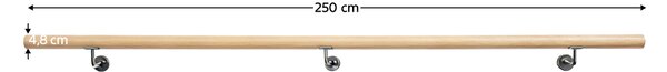 KONDELA Fogantyú/korlát, tömör fa, természetes, 250 cm, MANEL TYP 4