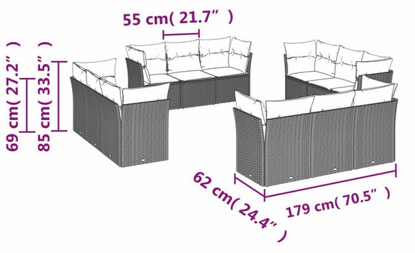 VidaXL Polyrattan Kerti Ülőgarnitúra - 12 részes - Barna