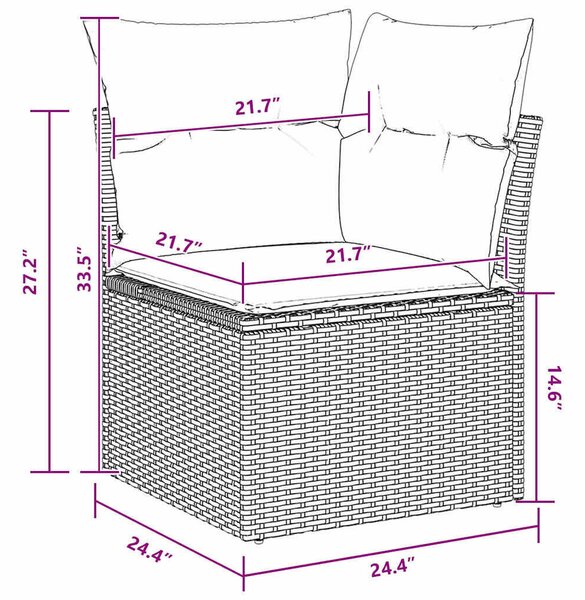 9 Darabos Kertibútor Szett Párnákkal Fekete Poli Rattan Akáciából, 3 Darabos Kerti Étkezős Szett Párnákkal Fekete Poli Rattan Akáciából