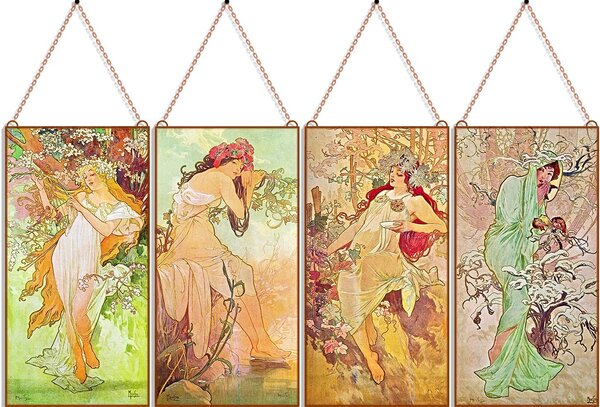 Alfons Mucha - Négy évszak (Garnitúra) üvegkép, falikép