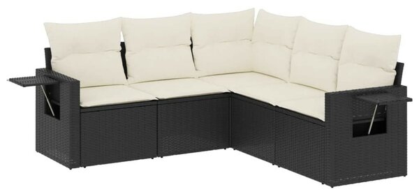 5 részes fekete polyrattan kerti kanapészett párnákkal