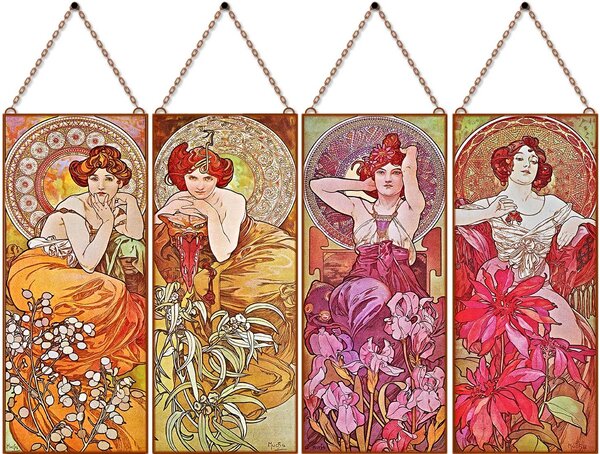 Alfons Mucha - Ékkövek - (Garnitúra) üvegkép, falikép