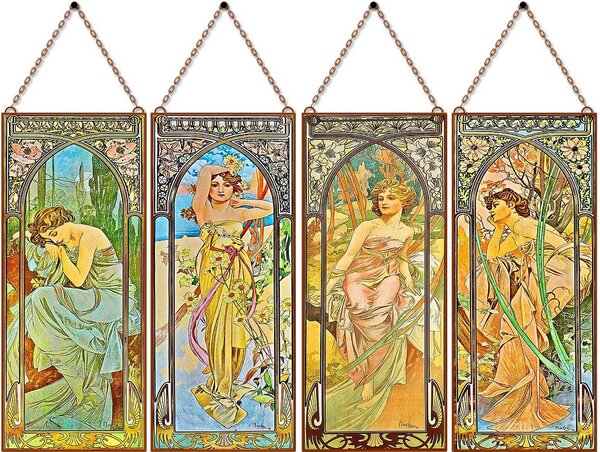 Alfons Mucha - Napszakok (Garnitúra) üvegkép, falikép