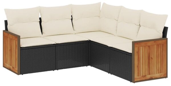 5 részes fekete polyrattan kerti kanapészett párnákkal