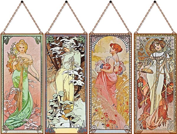 Alfons Mucha - Évszakok (Garnitúra) üvegkép, falikép