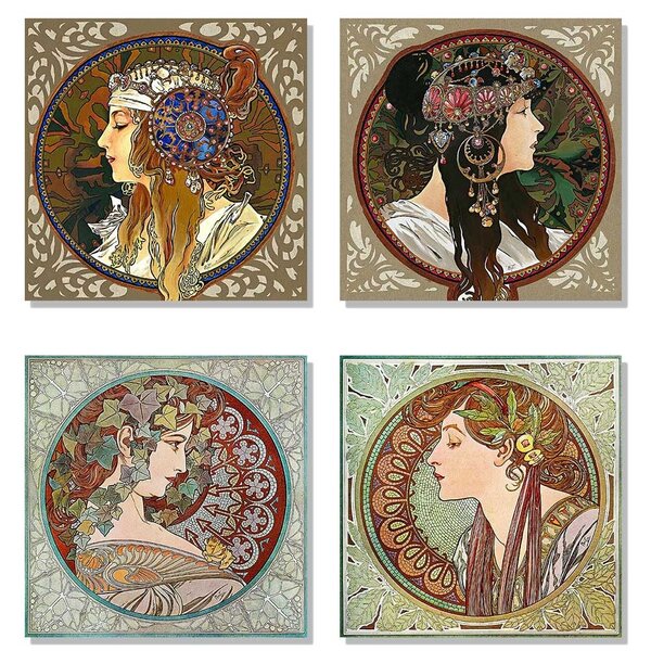 Alfons Mucha - Csodálatos asszonyok (Garnitúra) üvegkép, falikép